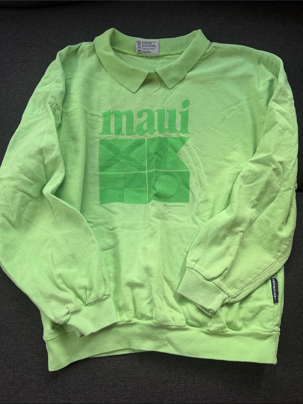 Vintage 90s Sgt Leisure Maui Hawaii Collared Sweatshirt Green M USA Made unisex